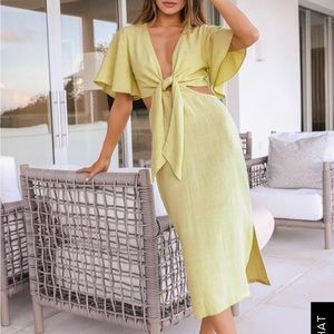Summer Journey Light Green Tie-Front Cutout Midi Dress